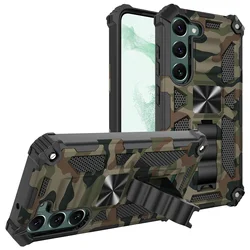 Camouflage Armor Shockproof Phone Case with Hidden Kickstand and TPU Frame - A36 5G (Army Green)