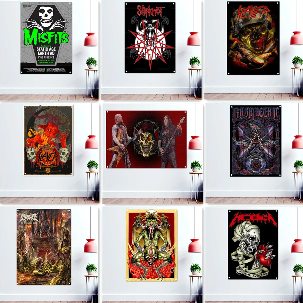 

Creepy Occult Evil Dark Art Banner Rock Music Poster Death Metal Art Poster Tapestry Wall Painting Pub Bar Man Cave Decor Flag 2