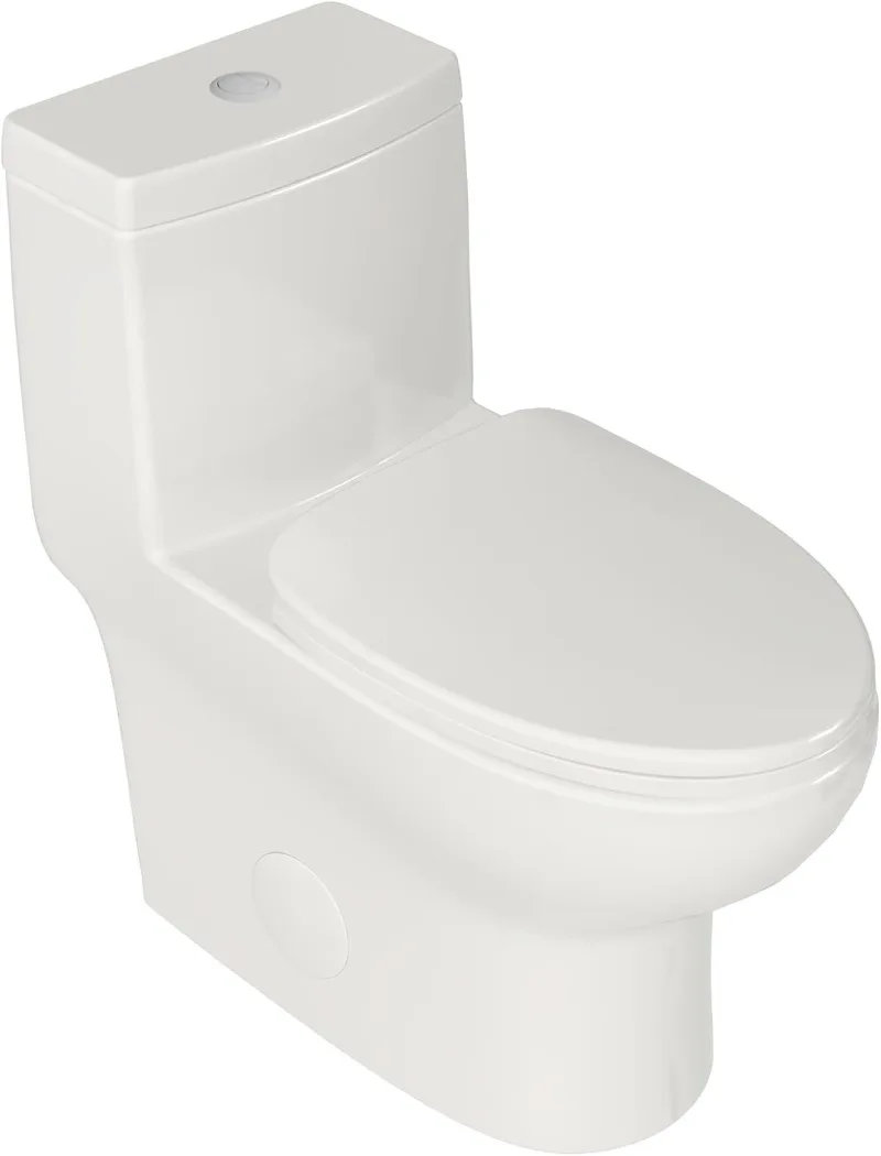 One Piece Toilet with White Button12'' Rough-In Standard Bathroom Toilet Dual Flush 0.8/1.28 GPF Elongated Toilet with Soft 2