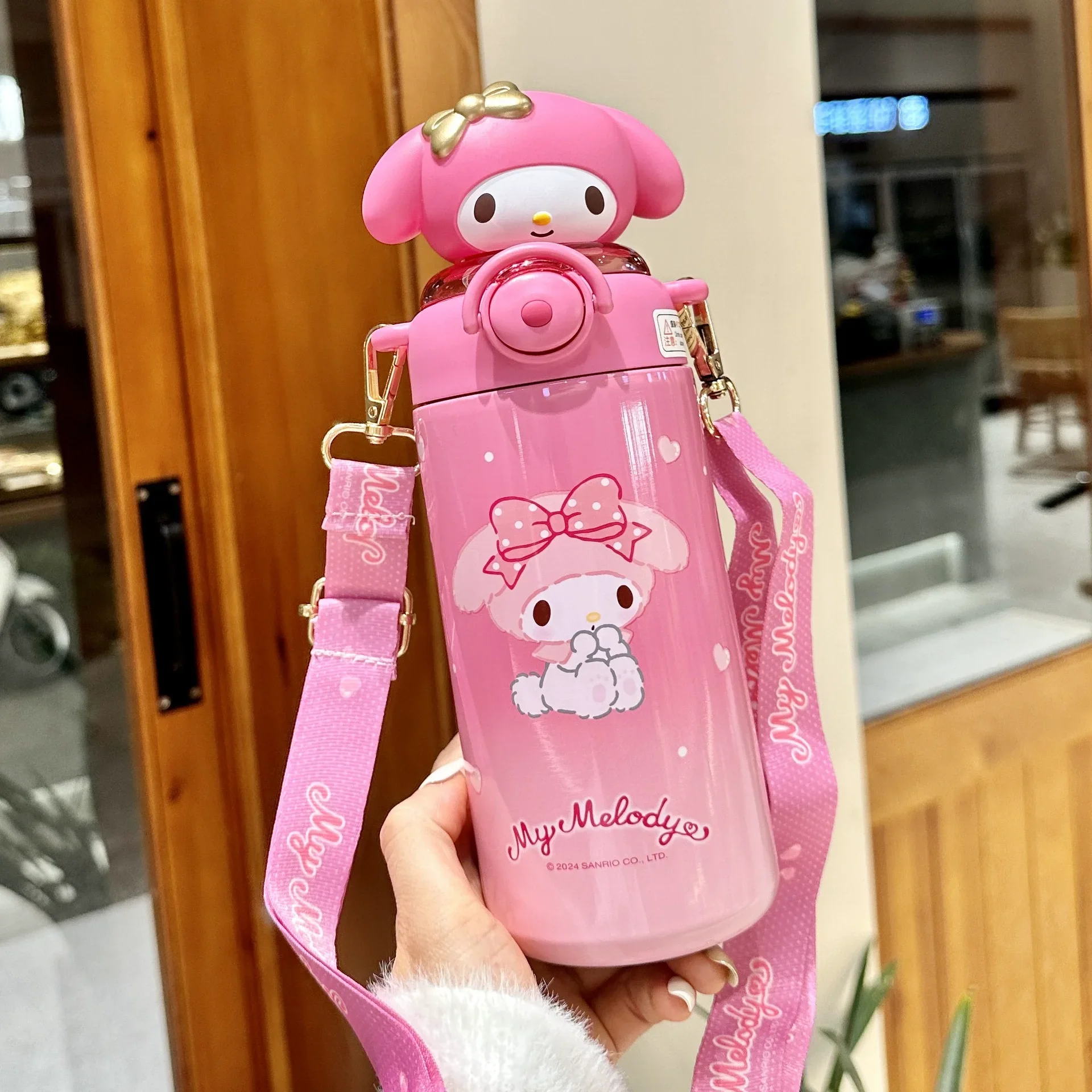 600mL Sanrio Kuromi Straw Thermos Cup Hello Kitty Cinnamoroll Cute