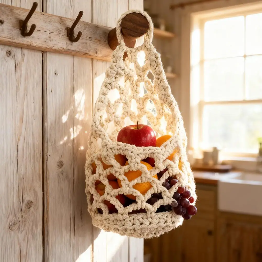 Reusable Mesh Hanging Storage Bags for Fruits, Vegetables, and Kitchen Organization