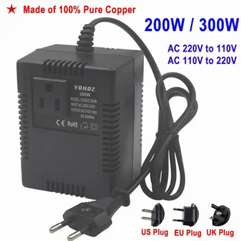 Regolatore di tensione del trasformatore di potenza Convertitore di tensione da 220 V a 110 V Trasformatore step-down 220 110 Spina EU US UK Invert 200 W 300 W