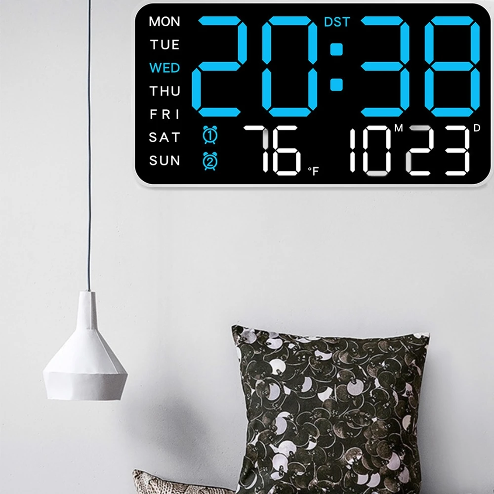 Sleek LED Display Temperature Wall Clock - Modern Digital Alarm Clock