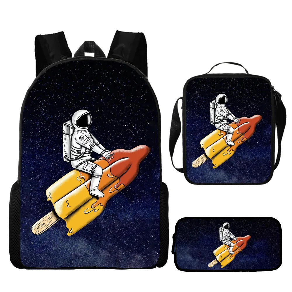 The Astronaut Spaceman Pattern Schoolbag Travel Backpack Lunch Bag Pencil Case set for Kids Students Large Capacity Backpack