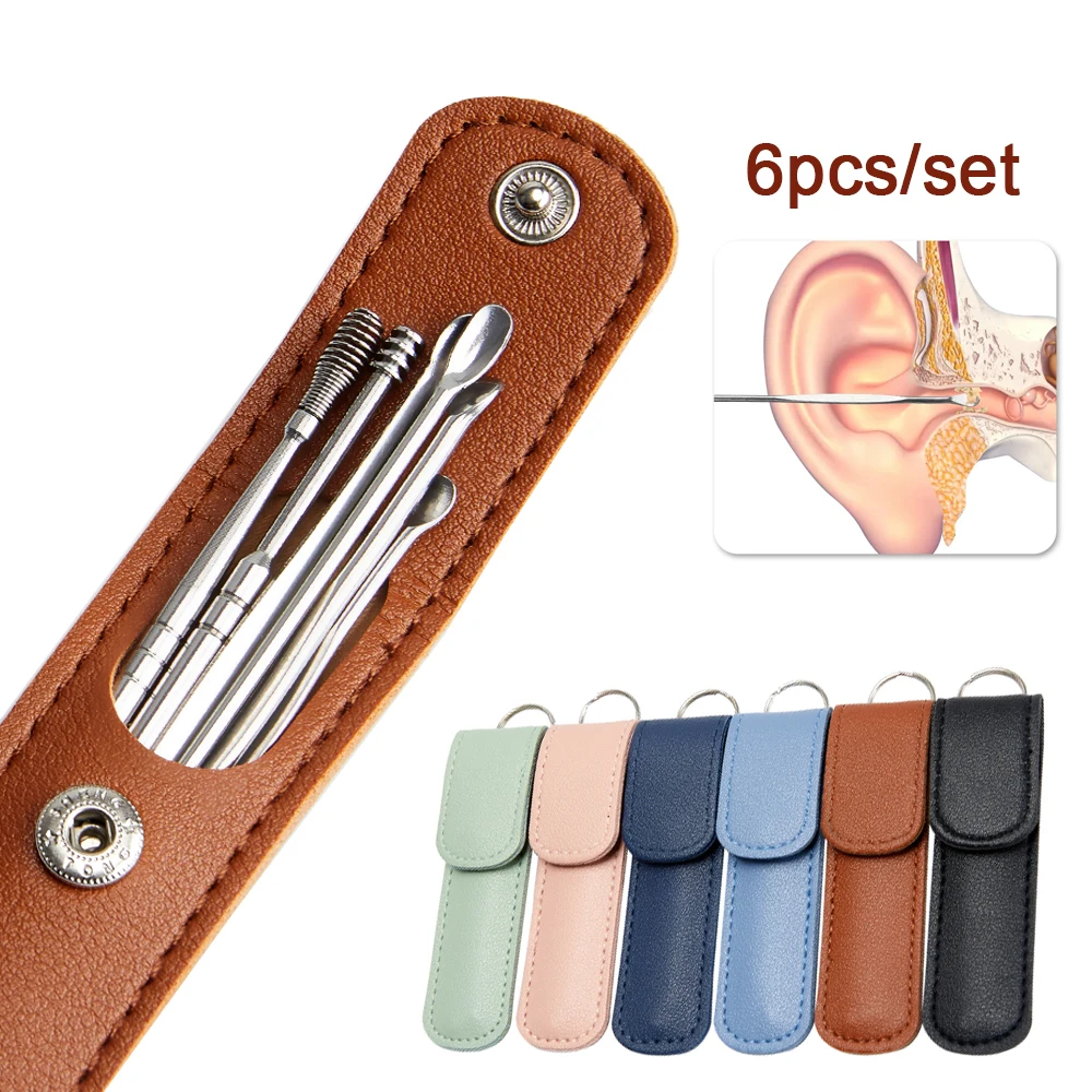 6Pcs/set Ear Cleaner Wax Removal Earpick Sticks Earwax Remover Curette Pick Cleaning Cleanser Spoon Health Care |