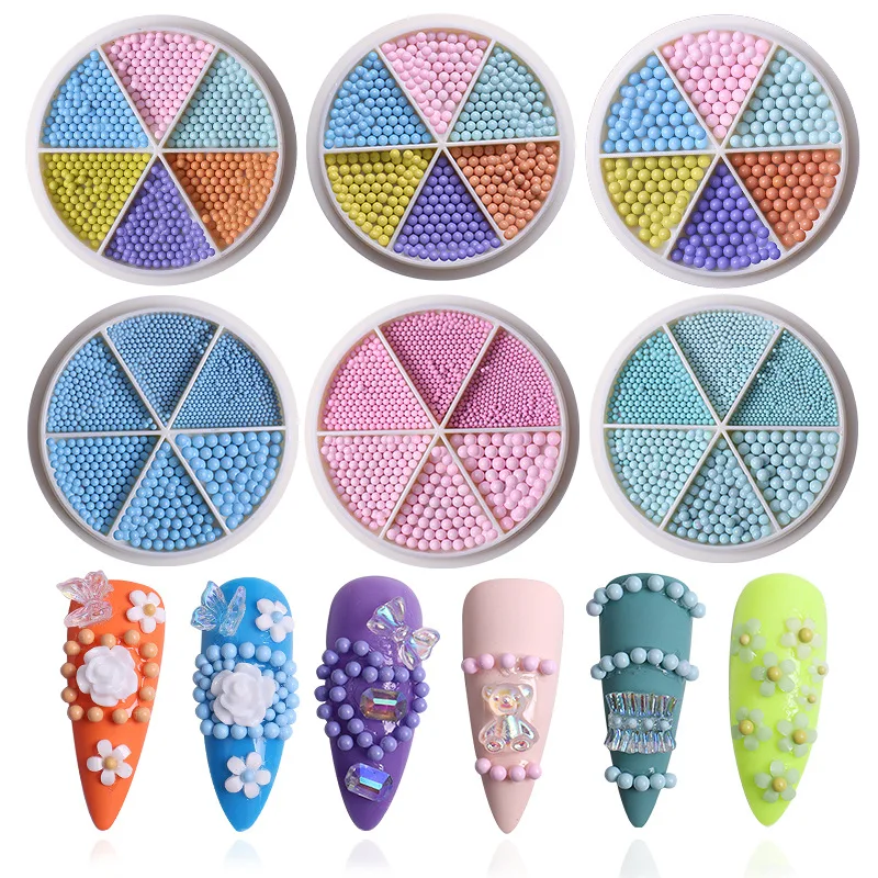 

6 Grids 3D Macaron Caviar Balls Nails Decorations Mixed-Size Steel Beads Parts Coloful Acrylic Bead DIY Nail Art Accessory 1-3mm