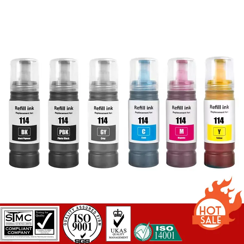 Compatible Refill Pigment Ink For T-114 T114 114 For Epson Ecotank ET-8500/ET-8550 Printer