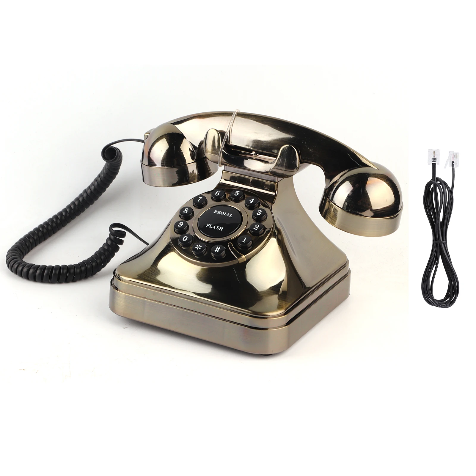 Vintage Antique Bronze Telefone Fixo, Anti-Noise Telefone