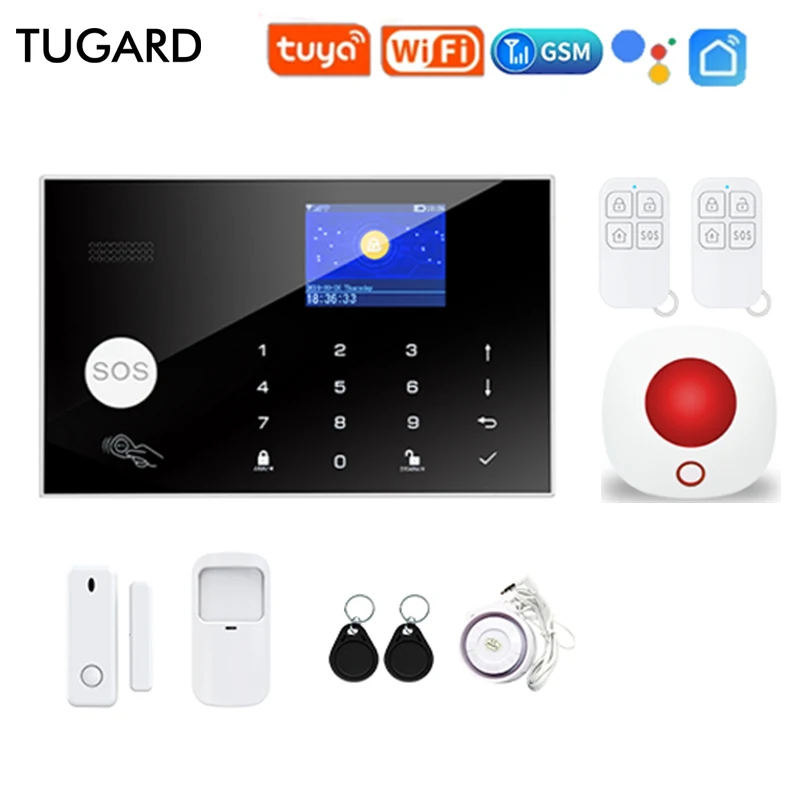 TUGARD Smart Alarm System WIFI GSM Security Alarm Host with Door and Motion Sensor Tuya App control with Wireless Siren
