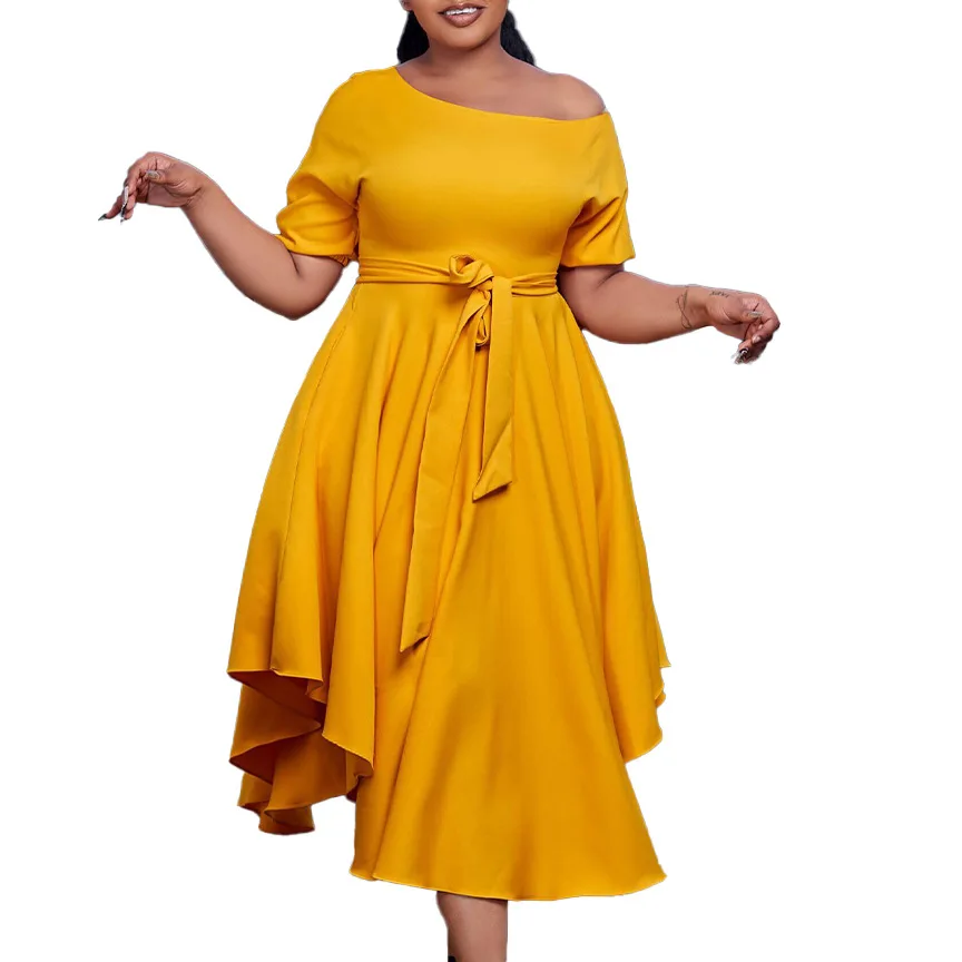 

African Dresses for Women Summer Fashion Africa Clothing One Shoulder Short Sleeve Loose Party Dress African Clothes Women