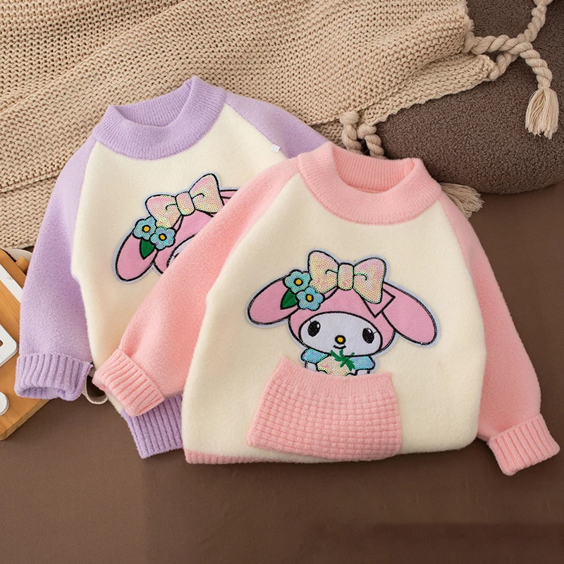 

Sanrio Kawaii Anime My Melody Wintertime Children Fleecing Knitted Sweater Cute Cartoon Long-Sleeved Knitwear Gifts for Girls
