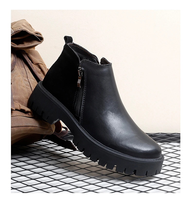 Modische Chelsea-Stiefel aus Rindsleder für Herren, warme Plüschfell-Winterstiefel für Herren, hoher Reißverschluss, 5 cm, Plateauschuhe, Stiefeletten im britischen Stil – Detail 17