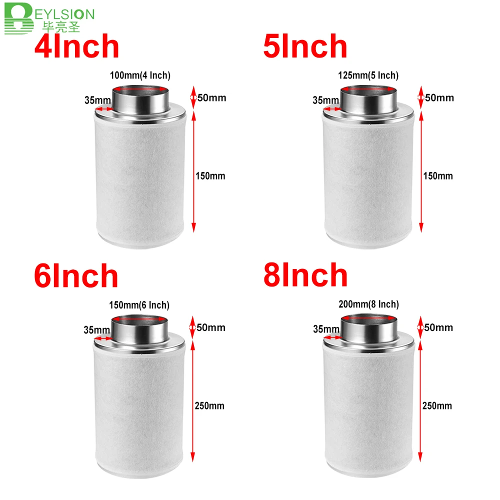 BEYLSION Air Purification Filter 4/5/6/8 inch Carbon Filter For Grow Box Tent Carbon Air Purifier Parts Plant Growing Tent