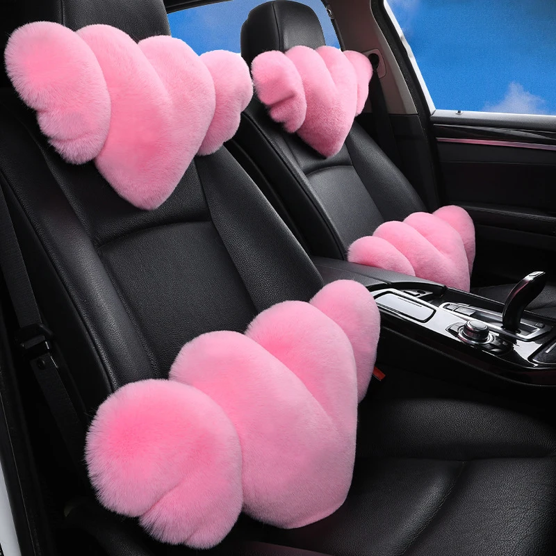 Plush Heart Shaped Pillow Car Headrest Pillow Soft Comfortable Car Seat for Driving Travelling Room