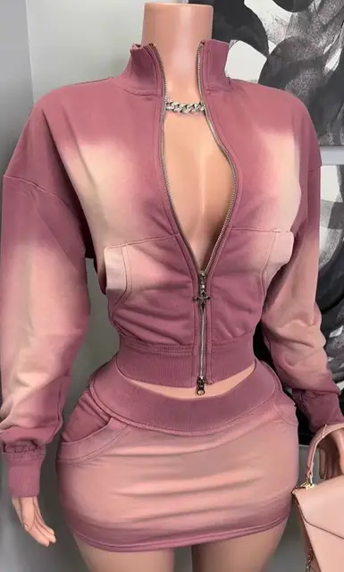 Gradient Pink 2 Piece Skirt Set 2