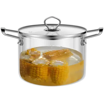Pentola in vetro Pentola trasparente con coperchio Pentola per zuppa in vetro resistente al calore Pentola con doppi manici Utensili da cucina Pentole 1