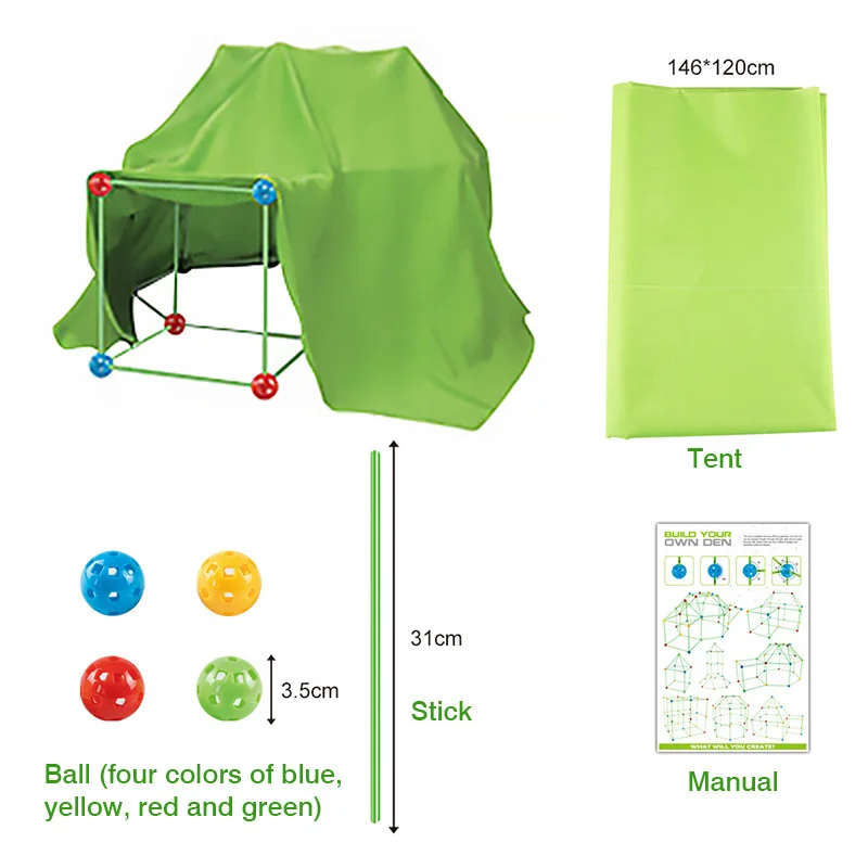 Analyste de construction de tente pour enfants, jouets de construction de  fort, bricolage, jeu 3D, conception de bâtons de maison, outils  d'assemblage, cadeaux pour enfants