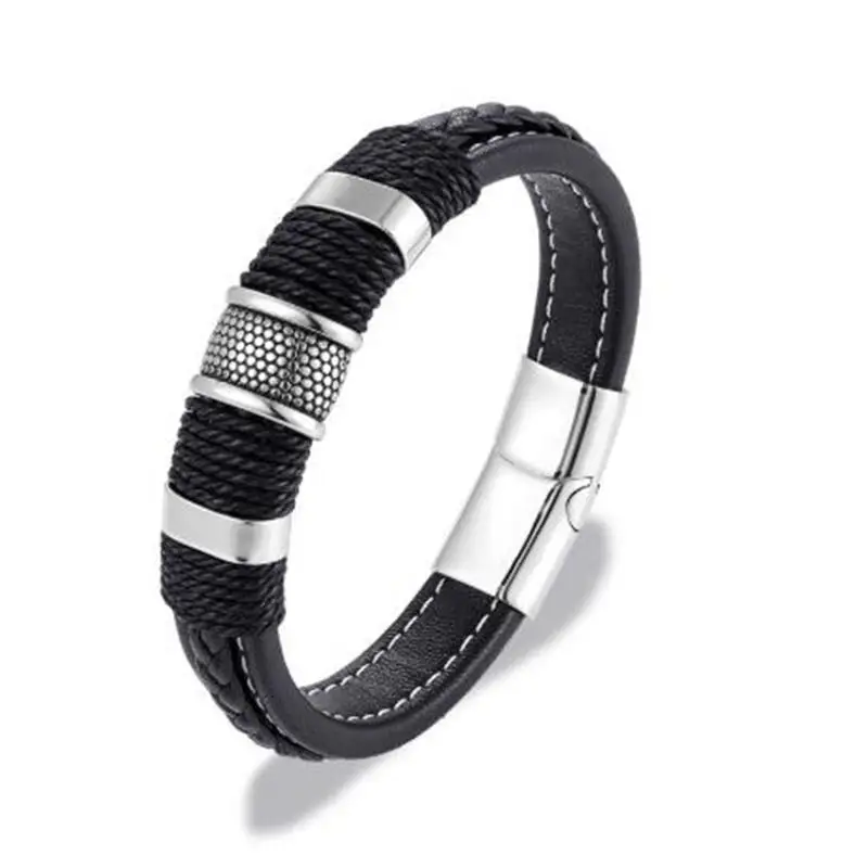 Leather Bracelets Leather Bracelet Fashion Multilayer Braided Genuine Leather Bracelet Metal Magnetic Buckle Bracelet Men Braided Jewelry