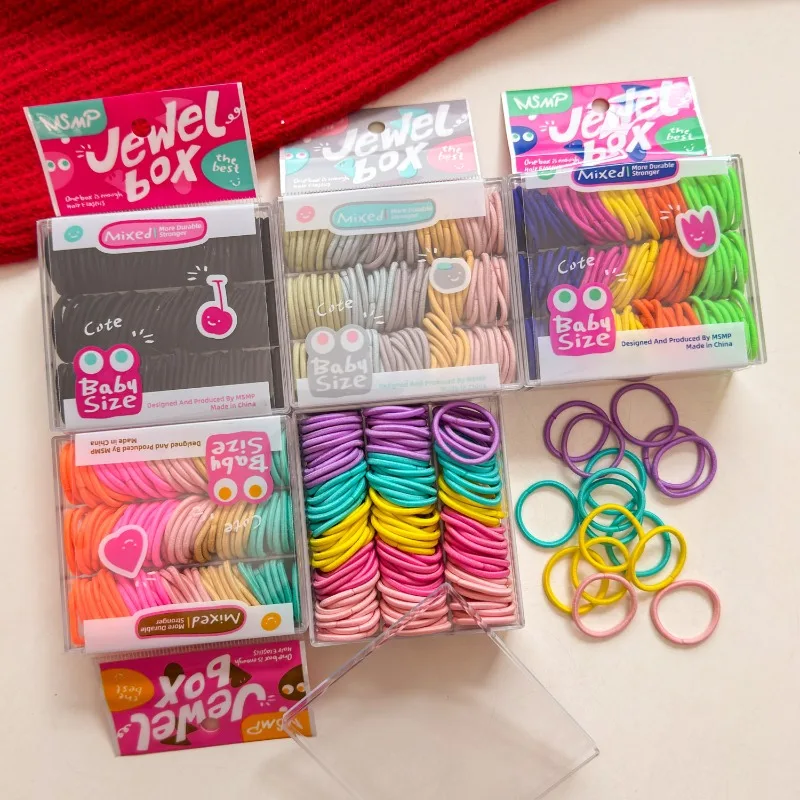 캔디 마카롱 - 컬러 베이비 헤어 타이: 100개입 박스, 가성비 최고, 신축성 좋고 튼튼하며, 머리카락에 부드럽고 순한