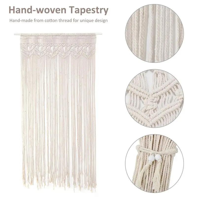 95x180cm Hand-woven Macrame Cotton Door Curtain Tapestry Wall Hanging Art Tapestry Boho Decoration Bohemia Wedding Backdrop tapestry decorations wall hanging garland