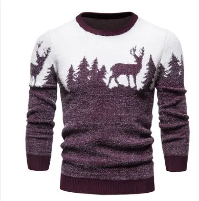 2023 Men's Snowy Deer Christmas Tree Crew Neck Pullover Sweater - Thermal Holiday Sweater for Men
