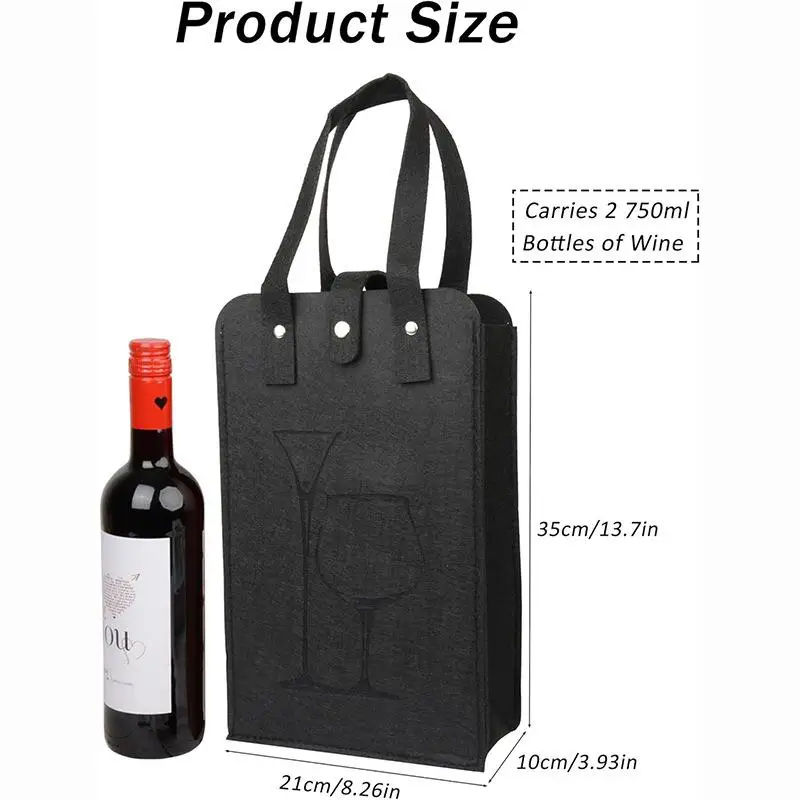 Double-Bottle Felt Wine Tote Bag Heavy Duty Handheld Wine Bottle Carrier Reusable Beverage Gift Packaging Party Wedding Supplies