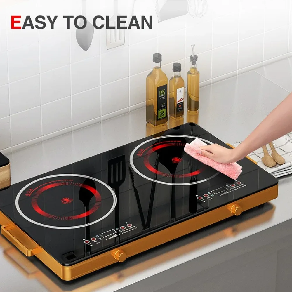4400W Electric Cooktop 220V Double Burner Electric Ceramic Stove Household Cooker Infrared Ceramic Cooktop Multi-Head Stove 4