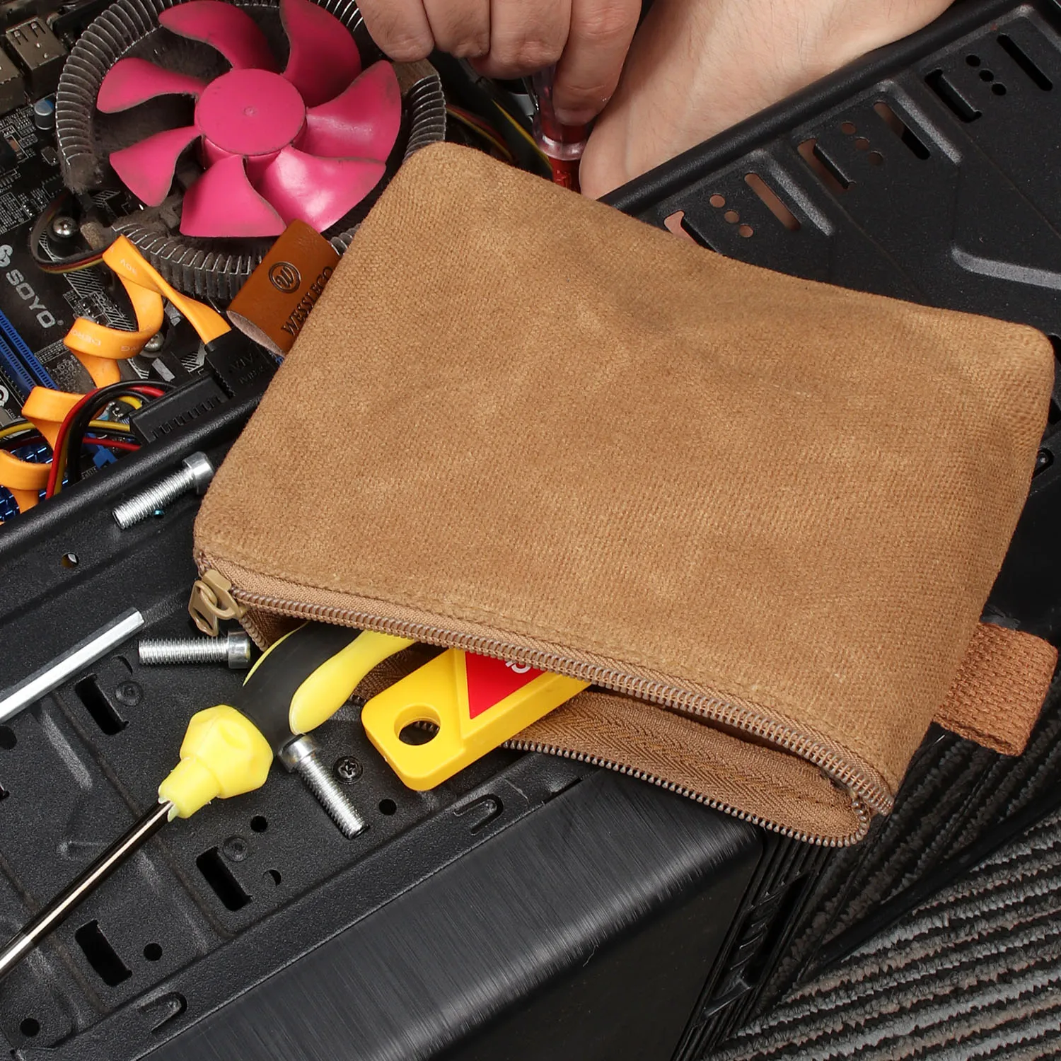 Wessleco Waterdicht Waxed Canvas Organizer Schroevendraaier Gereedschapstas Multifunctionele Case Metalen Onderdelen Pouch