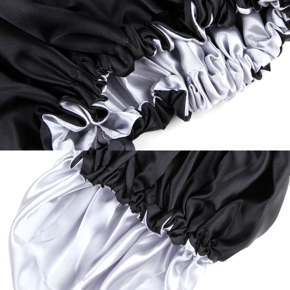 Sleep Satin Hat Curly Reversible Double Layer Layer Satin Night Cap Adjusting Button Silky Bonnet Women Hair Heating Cap Tool 3