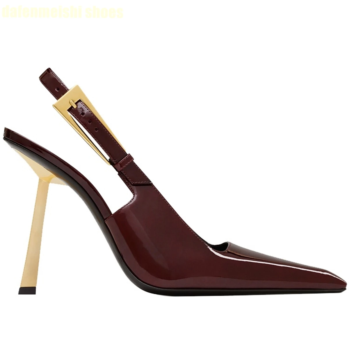 Women Sexy High Heels 2025 New Square Toe Stiletto Heel Black Patent Leather Sexy Outer Wear Back Strap Fashion Sandals Autumn 3