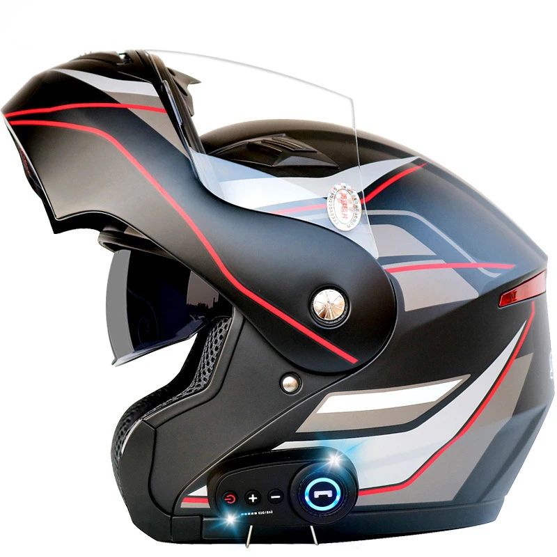 

Bluetooth helmet motorcycle Headset Afneembare Liner MSFH818K10 Dot Goedgekeurd Dubbele Anti-Fog Vizieren Flip-Up