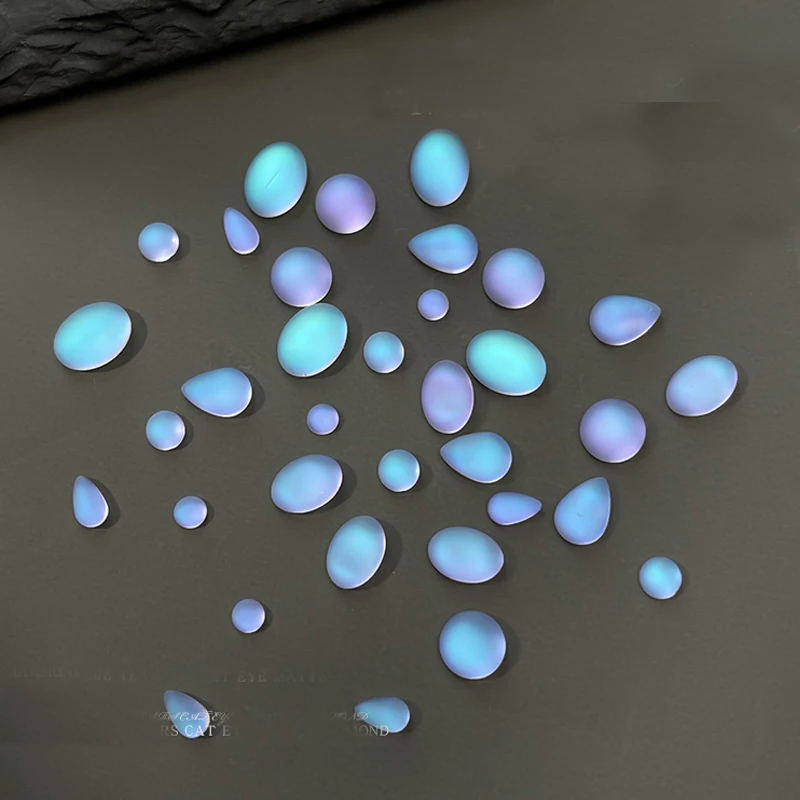 Blue Tears Matte Elliptical Nail Charms with Diamond Rhinestones and Crystal Beads Elements