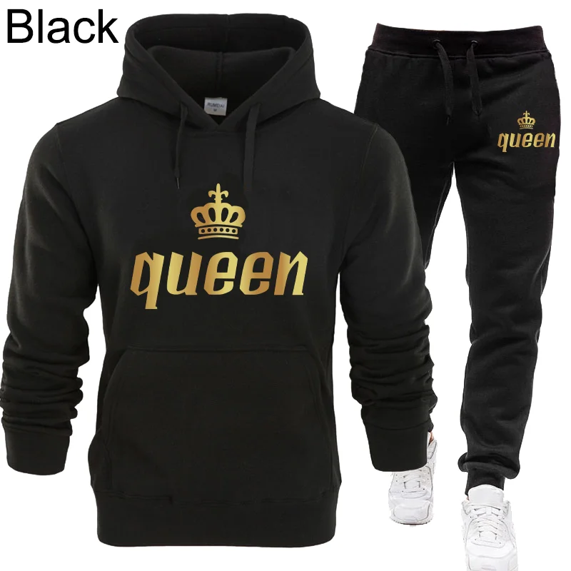 New King and Queen Couple Sweatshirt Pants Sport Suit Two Pieces Tracksuits Spring Hoodie Pants Set