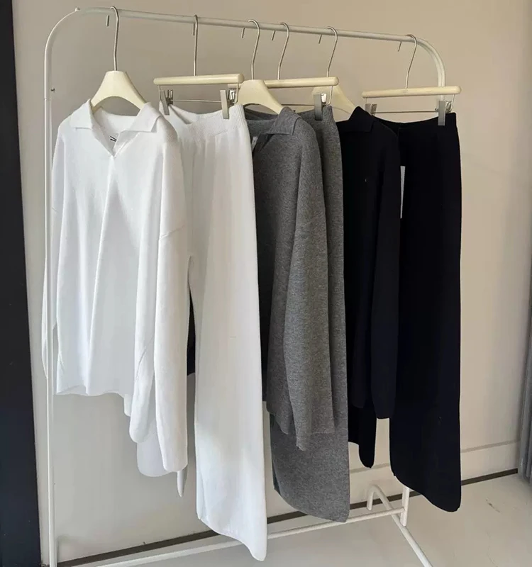 Europäischer und amerikanischer lässiger Herbst- und Winter-Strickpullover mit Polokragen und weiter Hose, Yoga-Fitness-Anzug – Detail 4