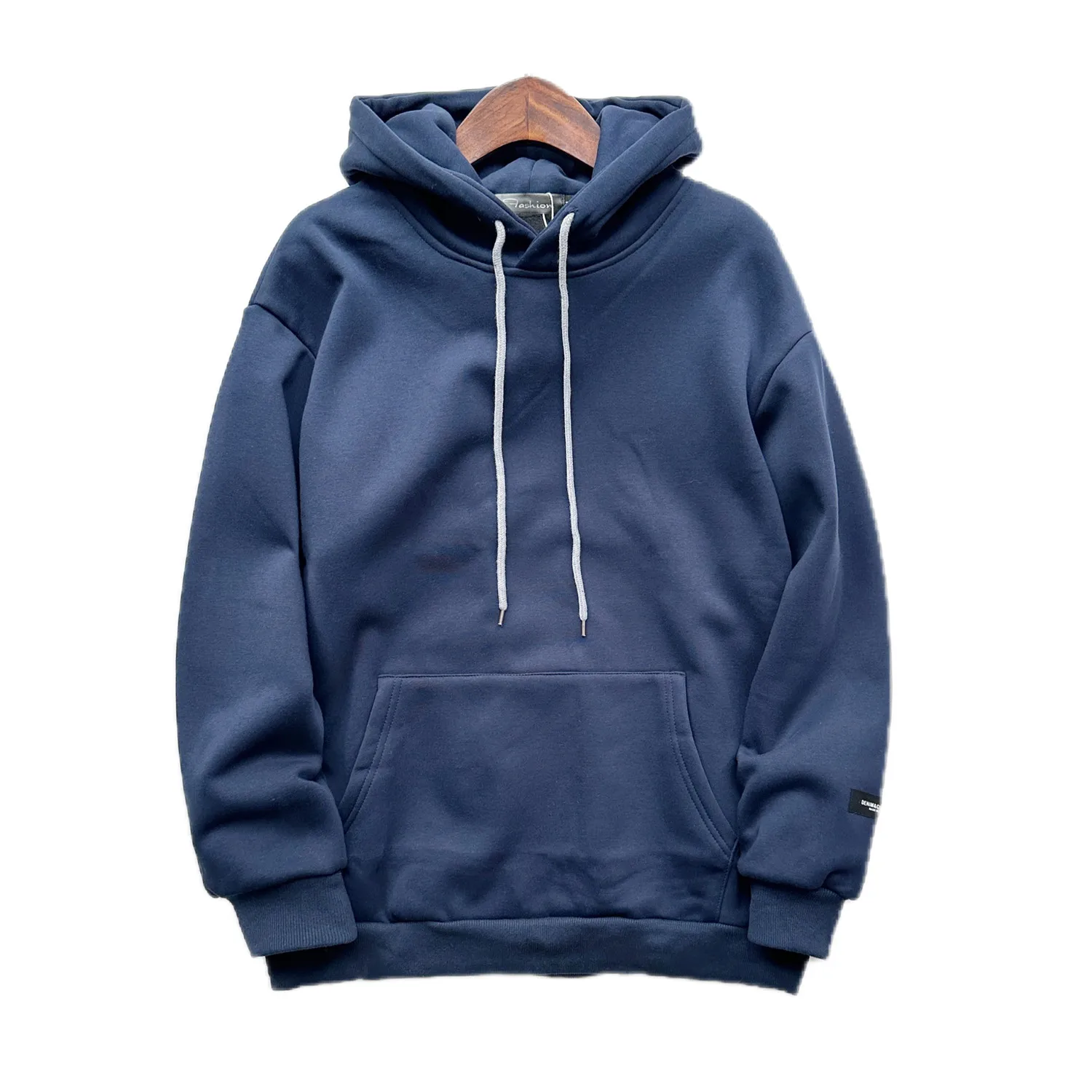 

Solid color autumn/winter couple casual solid color kangaroo bag hoodie for men with plush and thick hooded jacket