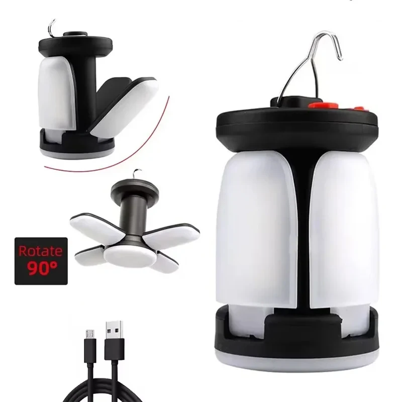 Portable LED Camping Lantern Rechargeable Multifunctional Folding Hanging Tent Light Outdoor Emergency Mobile Power Supply