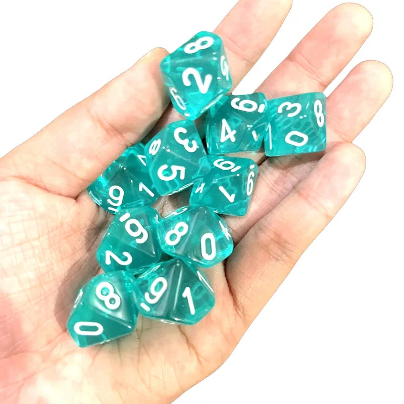 10pcs 10 Sided Dice D10 Polyhedral Clear transparent Dices for Board Games 0-9 Number 18mm RPG Dice Family acrylic dice game dice dice set
