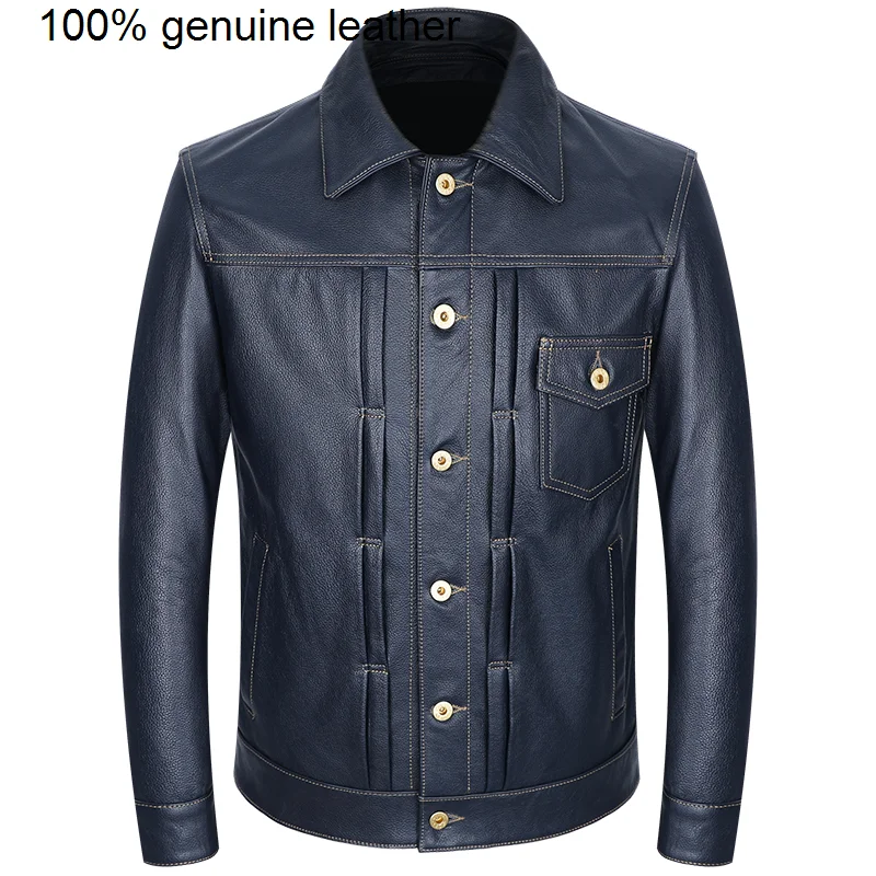 

Cowboy Style Men's Classical Natural 506 Cowhide Jacket Slim Quality Genuine Leather Coat Man Short Single Breasted Clothes