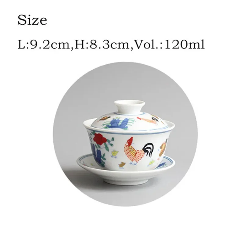 Jingdezhen-Chinese Teaset Archaistic Rooster GaiWan Ceramic Lid Bowl Coffee Cup and Saucer Set Tableware Teaware Teacups