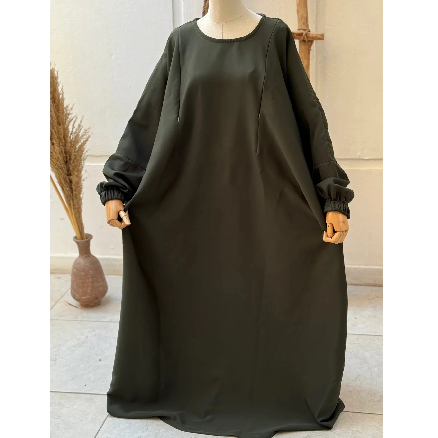 Eid Abaya Muslim Women Dress Soft Nida Nursing Mother Abaya With Side Zippers for Islamic Women Puff Sleeves Breastfeeding Abaya - Image 2