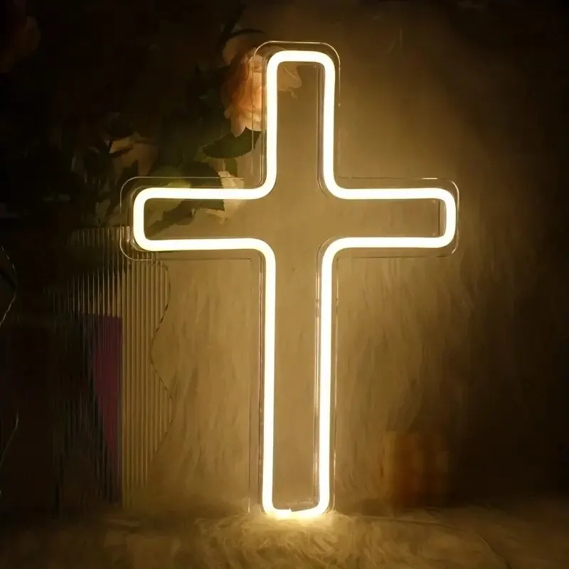 Insegne Al Neon Della Croce Di Gesù, Insegne Al Neon A Led Per La Decorazione Della Parete Della Chiesa, Insegne Alimentate Tramite Usb Per Le Celebra