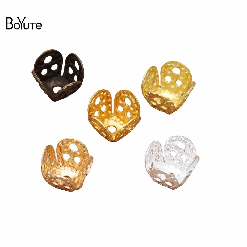 

BoYuTe (200 Pieces/Lot) Diy Jewelry Materials Supplier 8MM Filigree Flower Brass Square Bead Caps