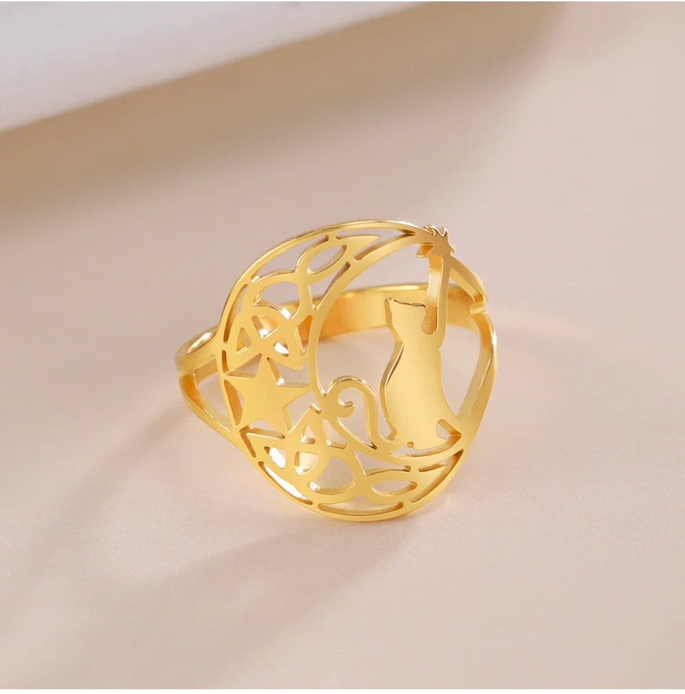 COOLTIME Celtics Knoten-Mond-Katzenringe für Frauen, Kätzchen-Pick-Stern-Edelstahlringe, Schmuck, Geschenk, 2026, neu – Detail 9