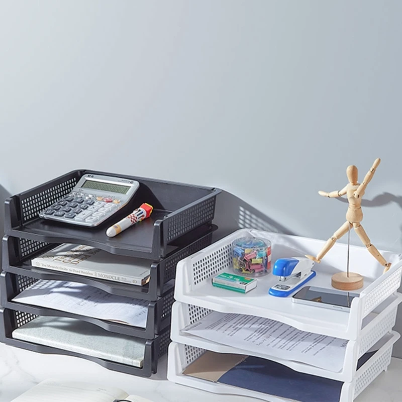 Stackable Letter Tray Space Saving File Document Tray Vertical Horizontal File Basic Rectangular Desk Organizers 896C