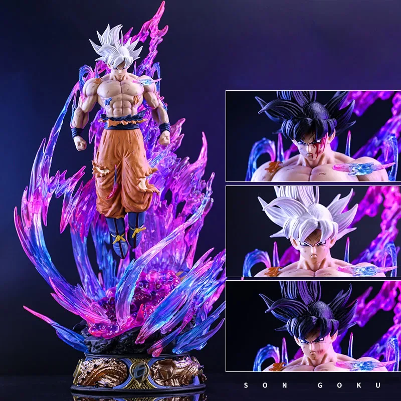 53Cm Dragon Ball Anime Figure Ultra Instinct Son Goku Can Emitting Light Kakarotto Three Heads Action Figure Pvc Model Doll Gift Toy
