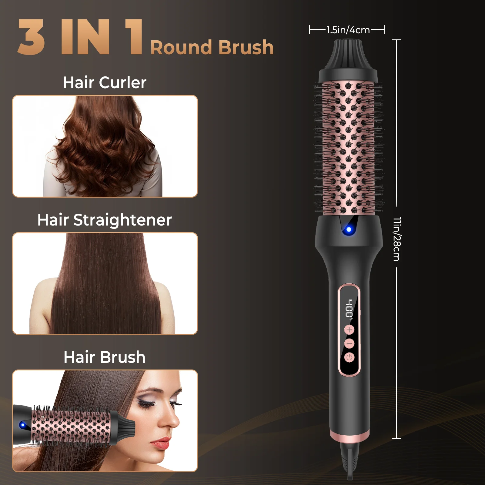 Thermal Brush Hot Air Brush&volumizer Hair Curler Straightener Hair Styling Brush Professional Curling Iron Heated BLACK
