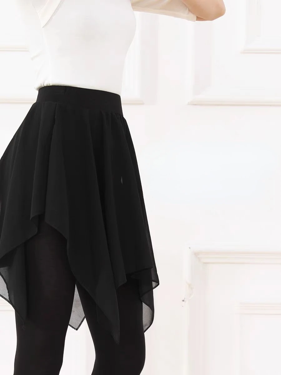Mini Dance Skirts Women Irregular Ballet Gymnastics Training Clothes Chiffon Black Skirt Elastic Waist Y2k Harajuku New