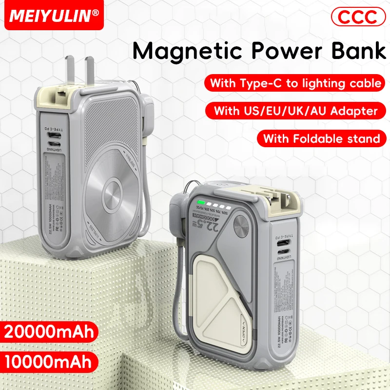20000mAh Magnetic Wireless Power Bank Stand 10000mAh Portable USB Cable Fast Charging External Battery for iPhone Samsung Xiaomi