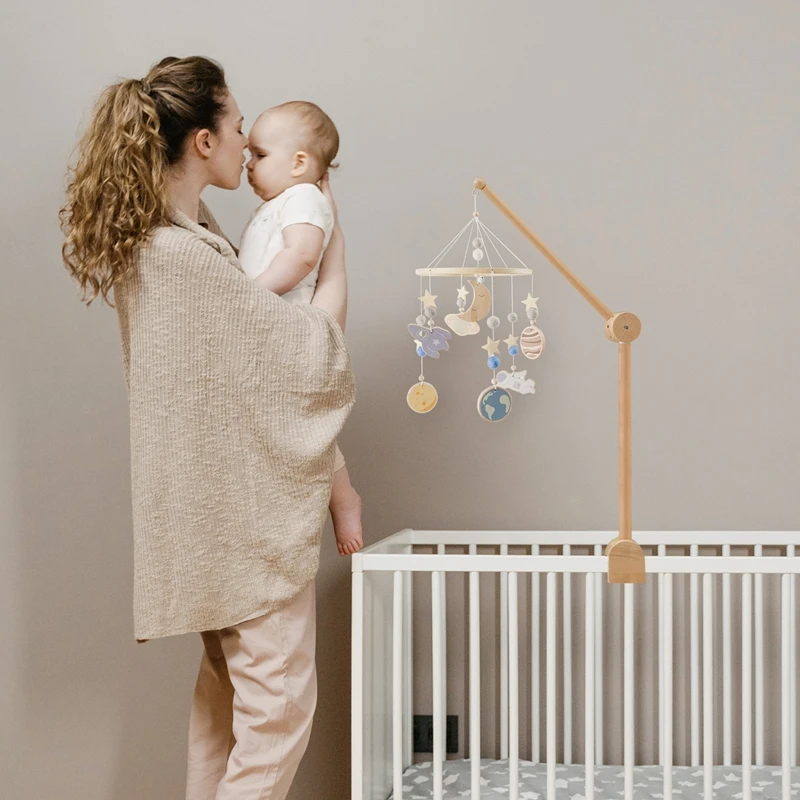 Wooden Mobile Bracket 0-12 Months Toy Crib Bell Floor Stand Newborn Crib Bell Hanging Stand Baby Crib Bell Stand Baby Rattle Toy