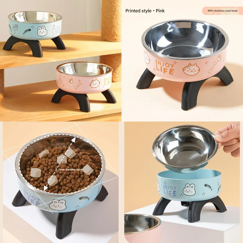 Elevated Pet Bowl for Puppies & Kittens Non Slip Stainless Steel Cat & Dog Food Dish with Neck Support, Anti Tip Design 1